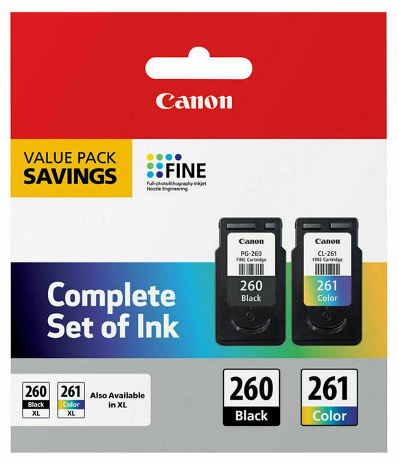 Canon PG-260 Black and CL-261 Tri-Color Ink Cartridges