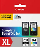 Canon PG-260XL Black and CL-261XL Tri-Color Ink Cartridges